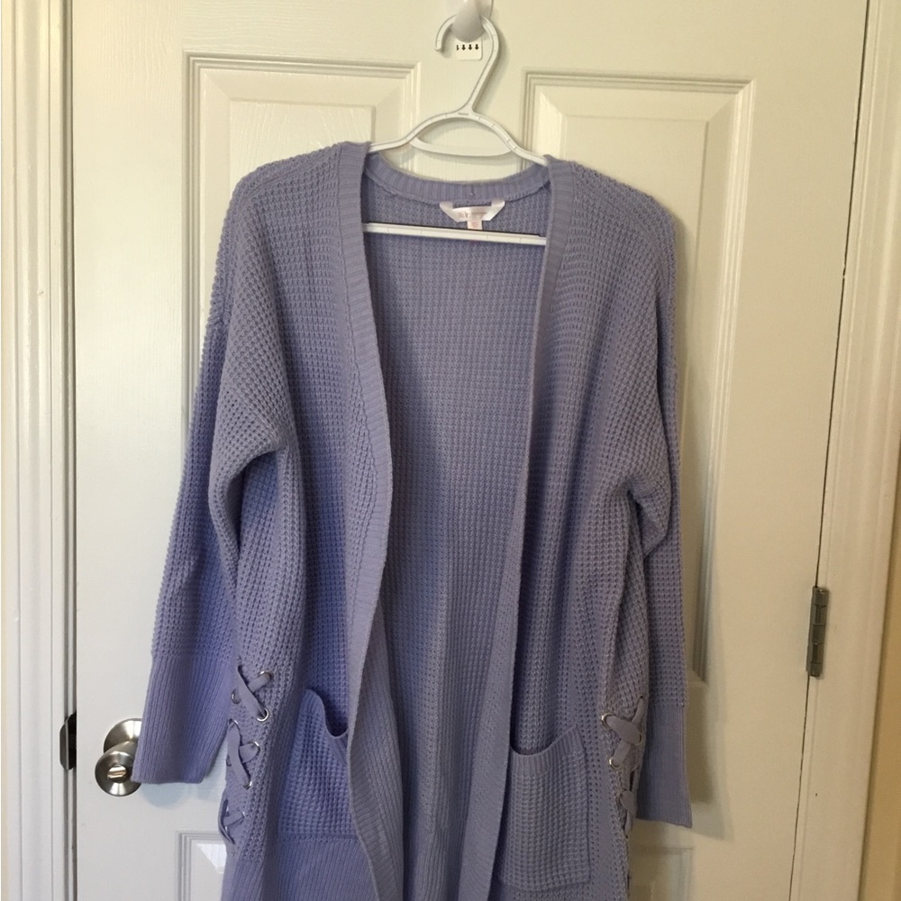 JUNIORS NO BOUNDARIES LAVENDER CARDIGAN SWEATER